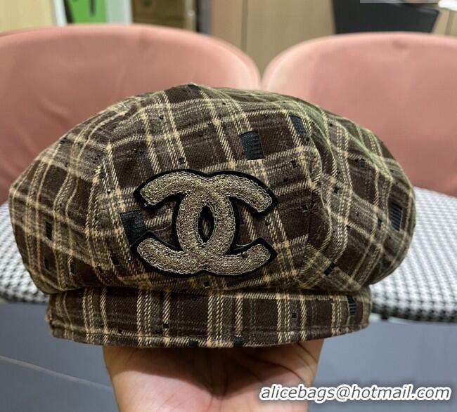 High Quality Chanel Plaid Beret Hat CH090909 Yellow 2025