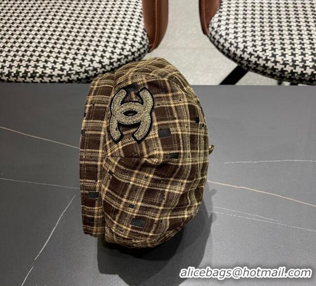 High Quality Chanel Plaid Beret Hat CH090909 Yellow 2025