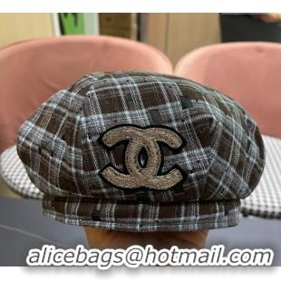 High Quality Chanel Plaid Beret Hat CH090909 Brown 2025