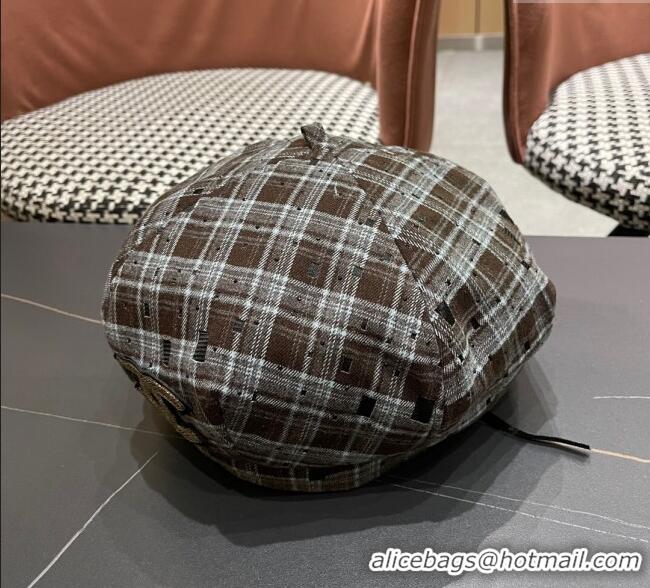 High Quality Chanel Plaid Beret Hat CH090909 Brown 2025