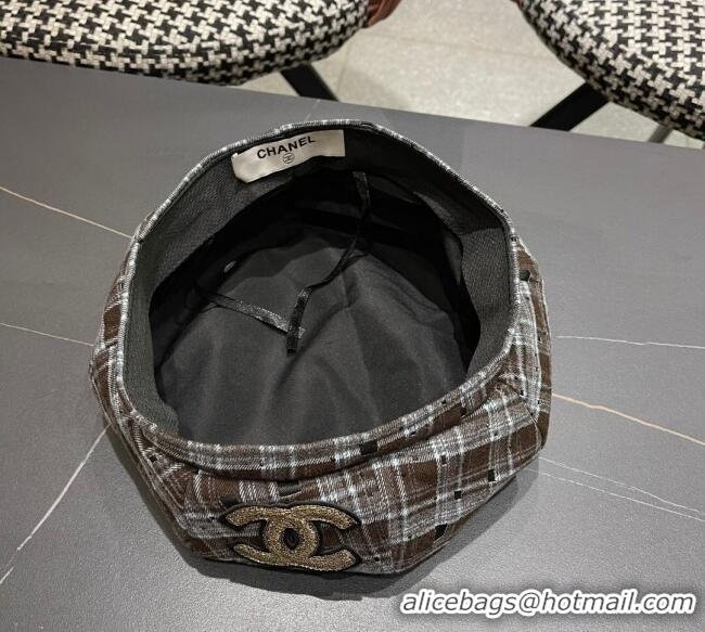 High Quality Chanel Plaid Beret Hat CH090909 Brown 2025