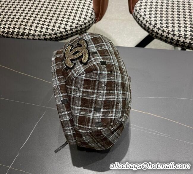 High Quality Chanel Plaid Beret Hat CH090909 Brown 2025