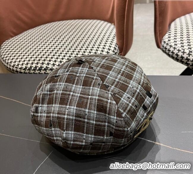 High Quality Chanel Plaid Beret Hat CH090909 Brown 2025