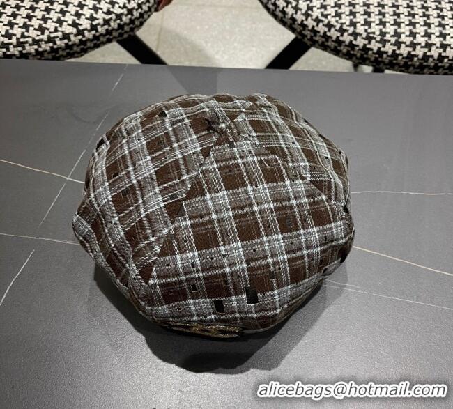 High Quality Chanel Plaid Beret Hat CH090909 Brown 2025