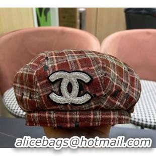 New Design Chanel Plaid Beret Hat CH090909 Red 2025