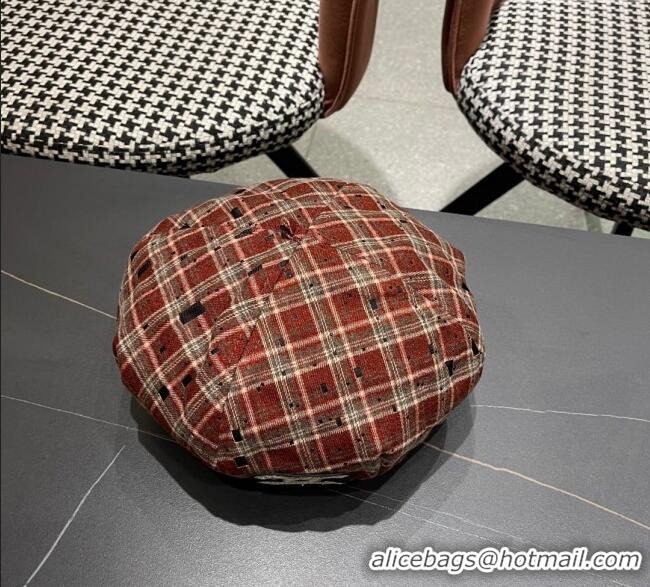 New Design Chanel Plaid Beret Hat CH090909 Red 2025