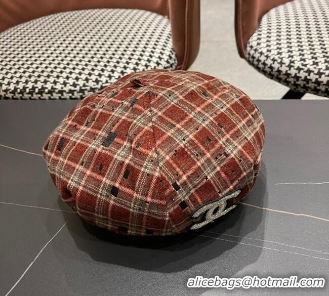 New Design Chanel Plaid Beret Hat CH090909 Red 2025