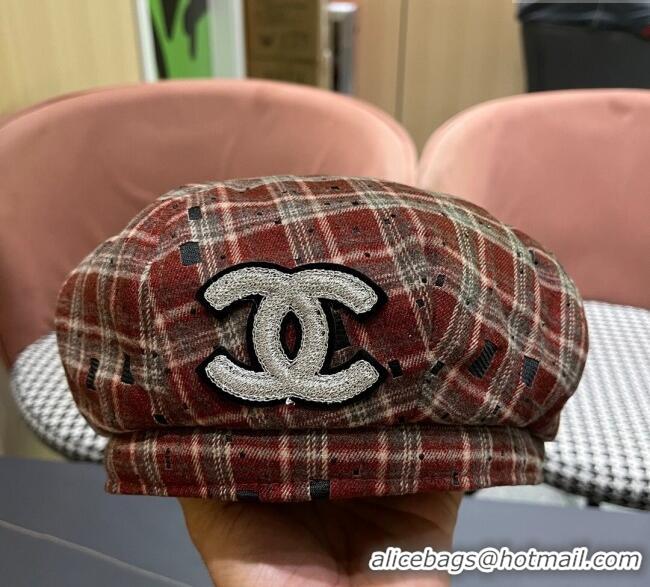 New Design Chanel Plaid Beret Hat CH090909 Red 2025