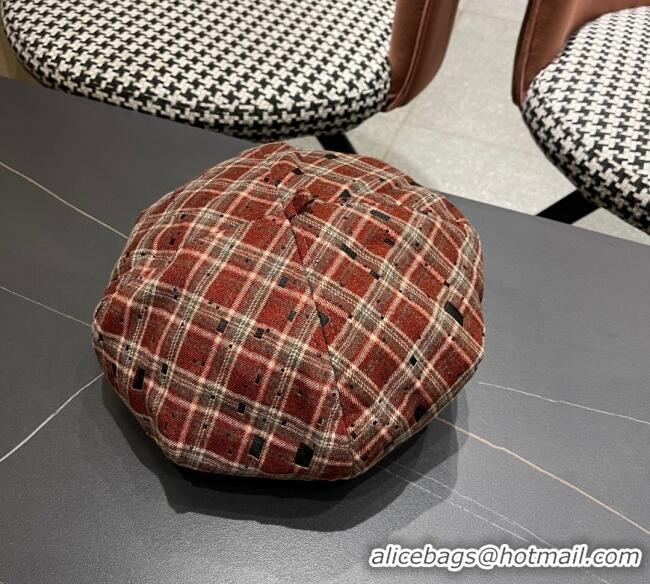 New Design Chanel Plaid Beret Hat CH090909 Red 2025