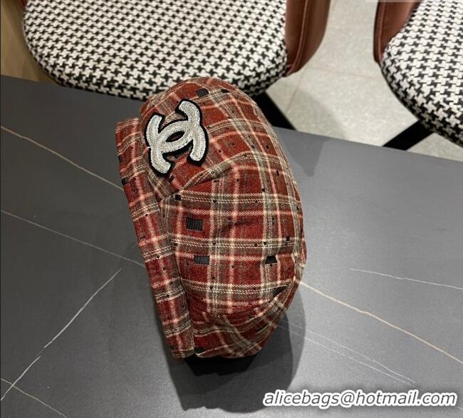 New Design Chanel Plaid Beret Hat CH090909 Red 2025