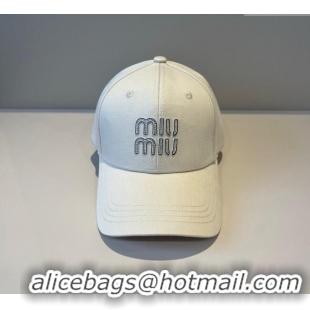 Most Popular Miu Miu Canvas Baseball Hat with Strass MM090912 White 2025