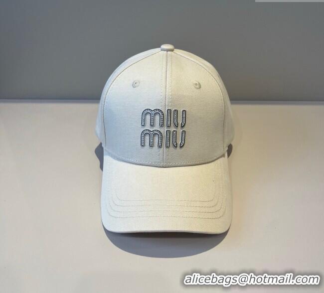 Most Popular Miu Miu Canvas Baseball Hat with Strass MM090912 White 2025
