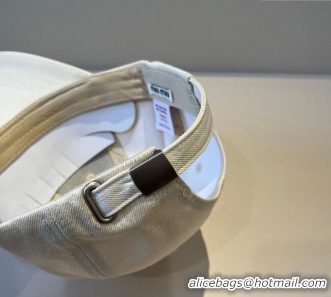 Most Popular Miu Miu Canvas Baseball Hat with Strass MM090912 White 2025