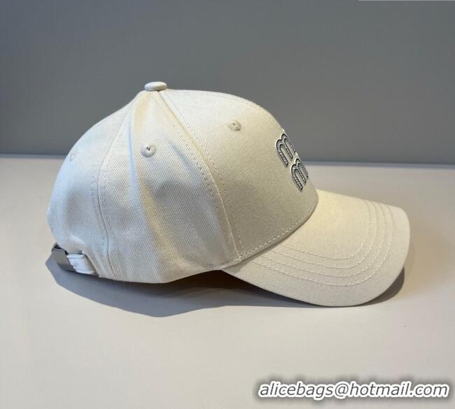 Most Popular Miu Miu Canvas Baseball Hat with Strass MM090912 White 2025