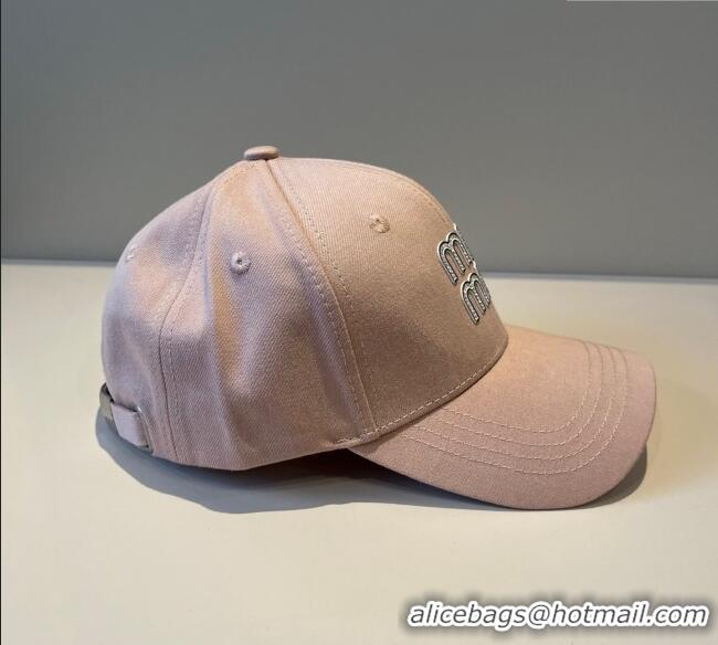 New Product Miu Miu Canvas Baseball Hat with Strass MM090912 Pink 2025