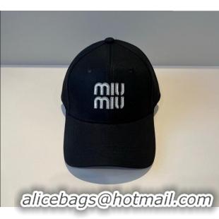 High Quality Miu Miu Canvas Baseball Hat with Strass MM090912 Black 2025