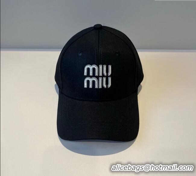 High Quality Miu Miu Canvas Baseball Hat with Strass MM090912 Black 2025