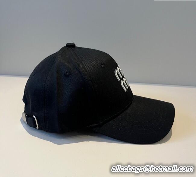 High Quality Miu Miu Canvas Baseball Hat with Strass MM090912 Black 2025