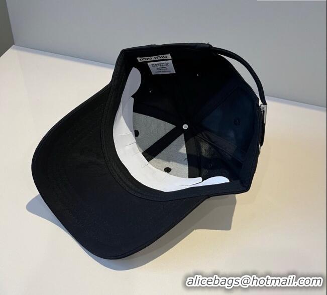 High Quality Miu Miu Canvas Baseball Hat with Strass MM090912 Black 2025