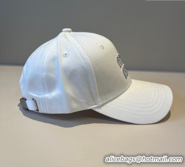 New Product Miu Miu Canvas Baseball Hat with Strass MM090912 White 2025