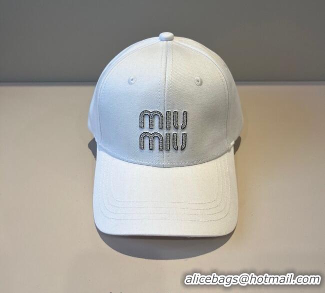 New Product Miu Miu Canvas Baseball Hat with Strass MM090912 White 2025