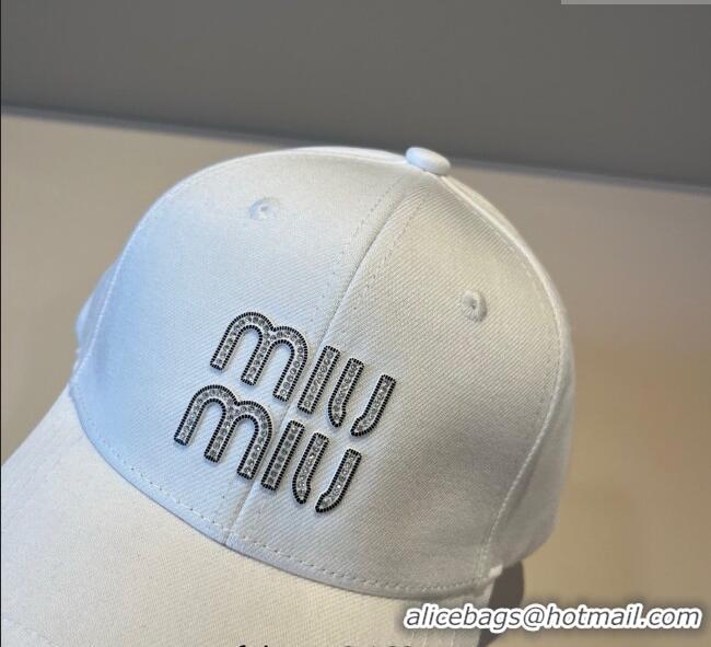 New Product Miu Miu Canvas Baseball Hat with Strass MM090912 White 2025
