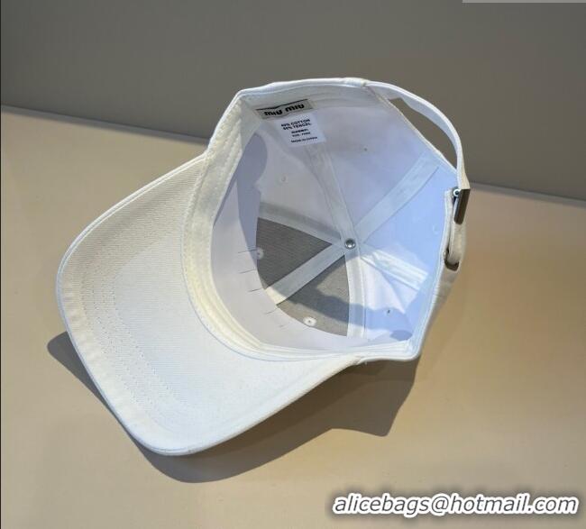 New Product Miu Miu Canvas Baseball Hat with Strass MM090912 White 2025