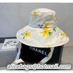 Market Sells Dior Flower Printed Bucket Hat DR090914 White/Yellow 2025