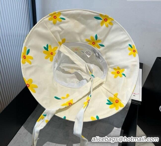 Market Sells Dior Flower Printed Bucket Hat DR090914 White/Yellow 2025