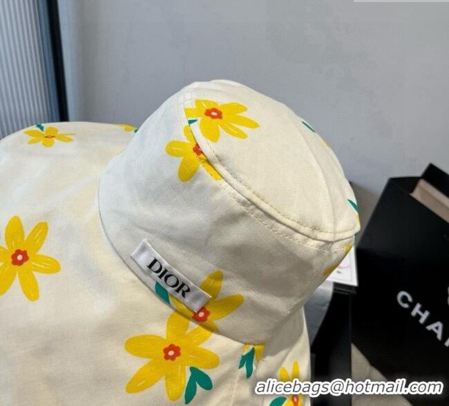 Market Sells Dior Flower Printed Bucket Hat DR090914 White/Yellow 2025