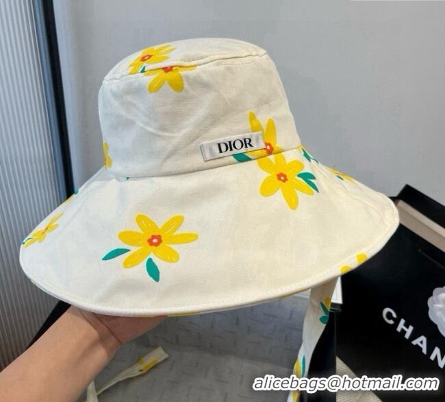 Market Sells Dior Flower Printed Bucket Hat DR090914 White/Yellow 2025