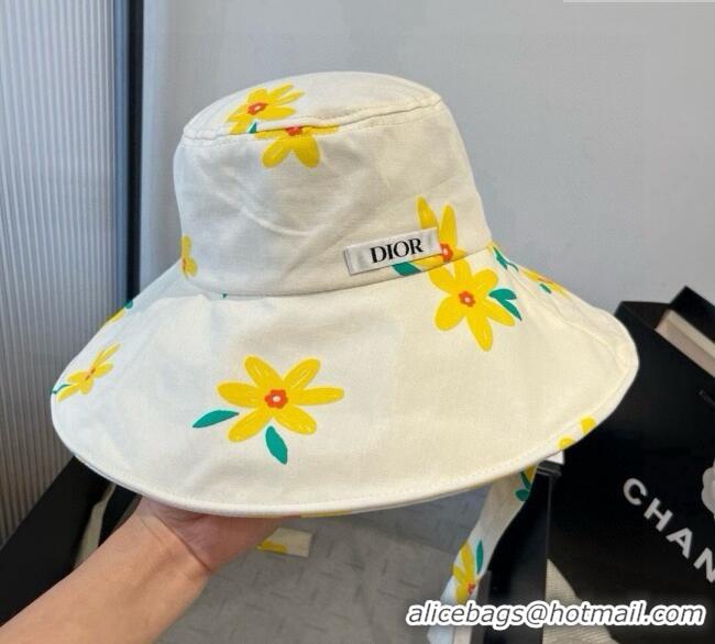 Market Sells Dior Flower Printed Bucket Hat DR090914 White/Yellow 2025