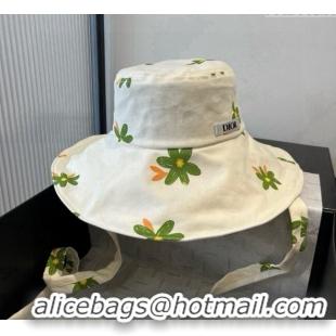 Inexpensive Dior Flower Printed Bucket Hat DR090914 White/Green 2025