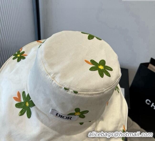 Inexpensive Dior Flower Printed Bucket Hat DR090914 White/Green 2025