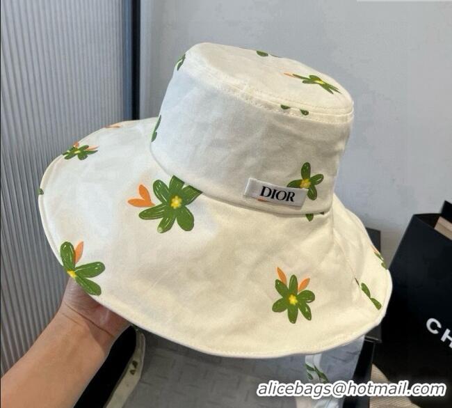 Inexpensive Dior Flower Printed Bucket Hat DR090914 White/Green 2025
