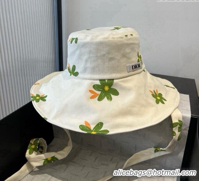 Inexpensive Dior Flower Printed Bucket Hat DR090914 White/Green 2025