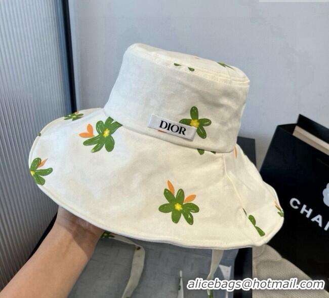 Inexpensive Dior Flower Printed Bucket Hat DR090914 White/Green 2025