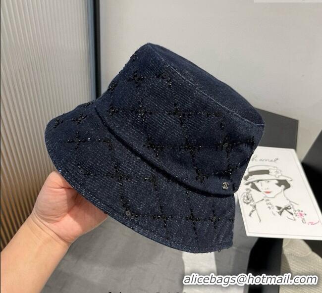 Inexpensive Chanel Denim Bucket Hat with Sequins 0909 Dark Blue 2025