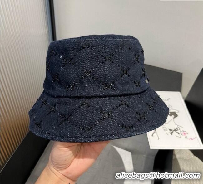 Inexpensive Chanel Denim Bucket Hat with Sequins 0909 Dark Blue 2025