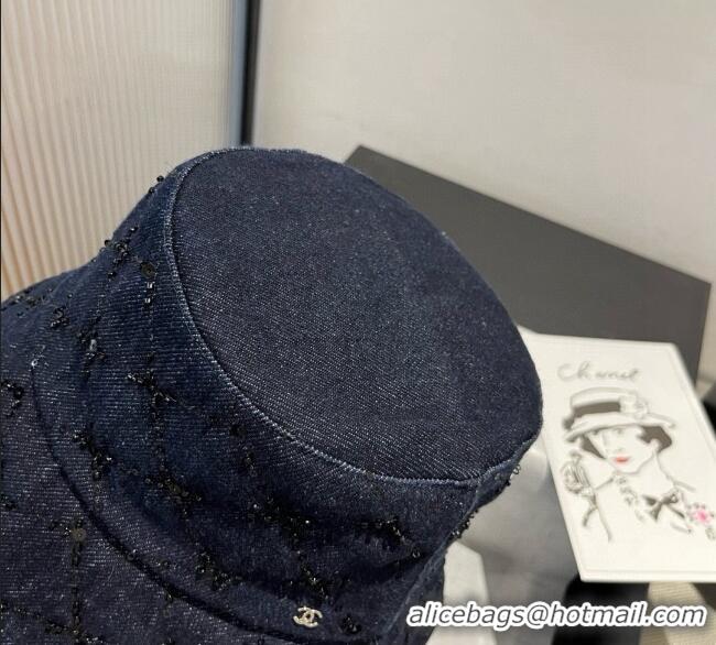 Inexpensive Chanel Denim Bucket Hat with Sequins 0909 Dark Blue 2025