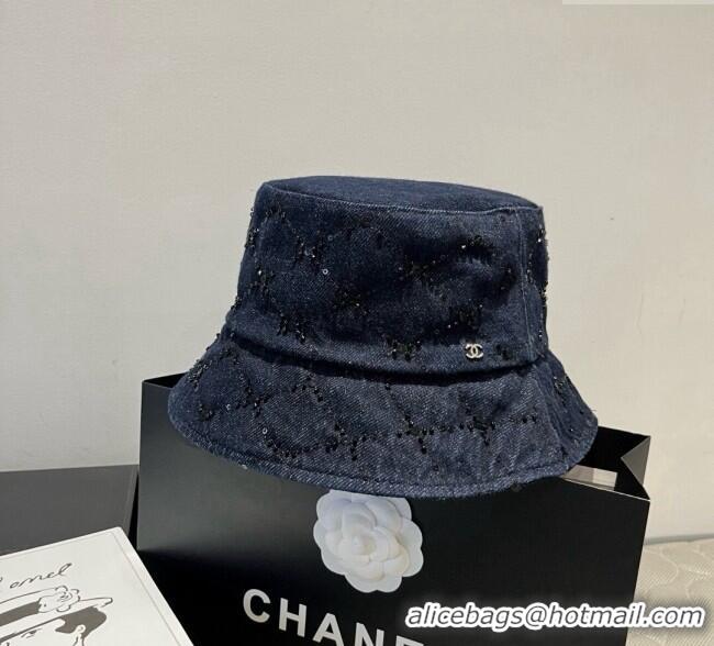 Inexpensive Chanel Denim Bucket Hat with Sequins 0909 Dark Blue 2025