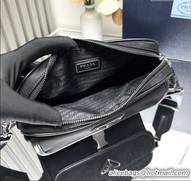 Well Crafted Prada Re-Nylon and Saffiano Leather Shoulder Bag 2VH133 Black 2025