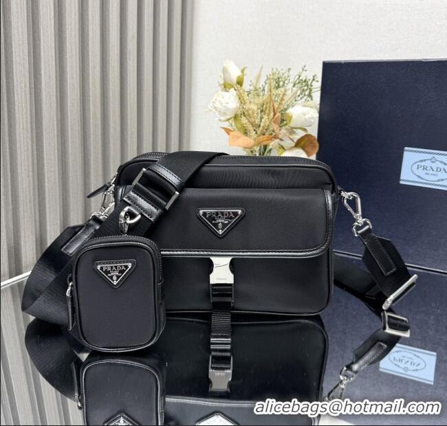 Well Crafted Prada Re-Nylon and Saffiano Leather Shoulder Bag 2VH133 Black 2025