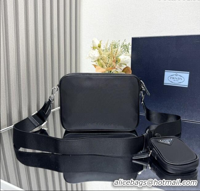 Well Crafted Prada Re-Nylon and Saffiano Leather Shoulder Bag 2VH133 Black 2025