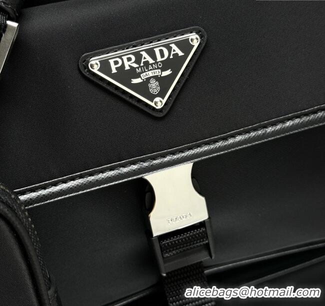 Well Crafted Prada Re-Nylon and Saffiano Leather Shoulder Bag 2VH133 Black 2025
