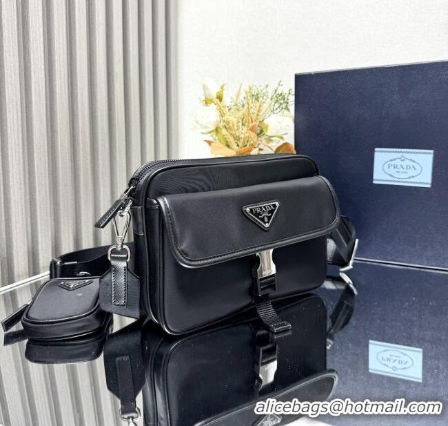 Well Crafted Prada Re-Nylon and Saffiano Leather Shoulder Bag 2VH133 Black 2025