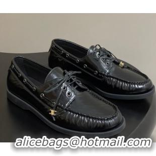 Most Popular Celine Bateau Lace-up Loafers in Calfskin Black 50826063