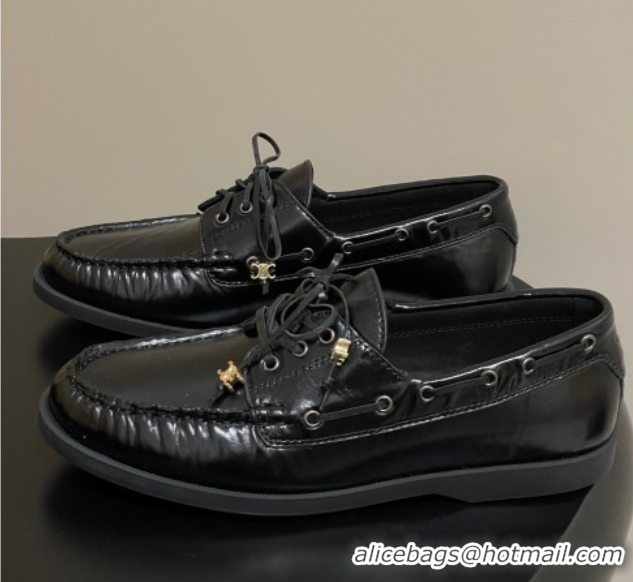 Most Popular Celine Bateau Lace-up Loafers in Calfskin Black 50826063