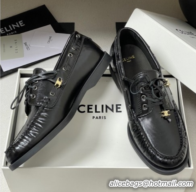 Most Popular Celine Bateau Lace-up Loafers in Calfskin Black 50826063