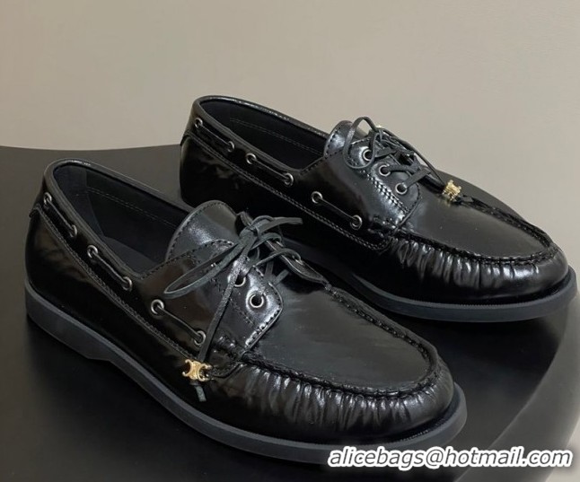 Most Popular Celine Bateau Lace-up Loafers in Calfskin Black 50826063